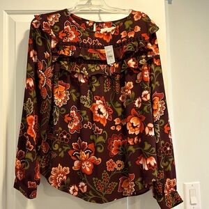 Loft floral ruffle shoulder blouse NWT